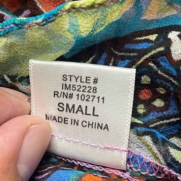 Gibson Womens Tunic Top Multicolor Abstract Pullover Silk Buttons Flowy Boho S - Picture 6 of 8